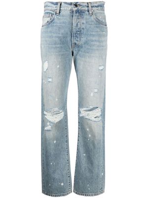 AMIRI paint-splatter ripped-detail straight jeans - Blue