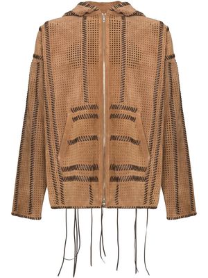 AMIRI perforated-detail hooded leather jacket - Brown