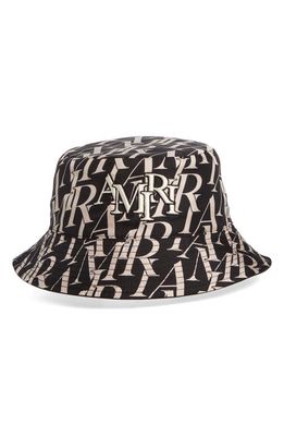 AMIRI Repeat Logo Reversible Silk Twill Bucket Hat in Black