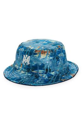 AMIRI Reversible Tropical Bandana Print Silk Twill Bucket Hat in Teal