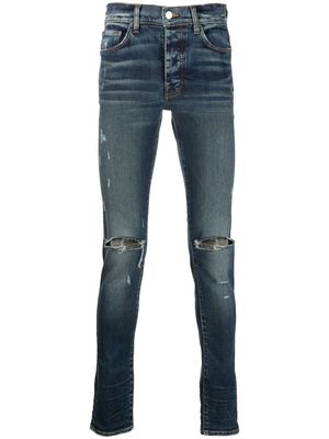 AMIRI ripped-detail straight-leg jeans - Blue