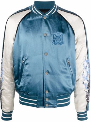 AMIRI Satin Flames Souvenir varsity jacket - Blue