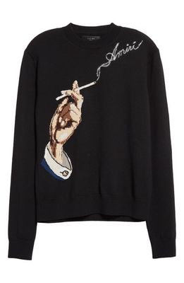AMIRI Smoke Intarsia Wool & Cotton Crewneck Sweater in Black