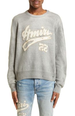 AMIRI Spray Distressed Logo Cashmere Sweater in Grey