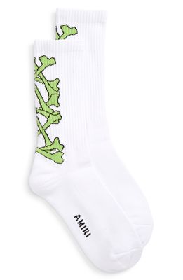 AMIRI Stacked Bones Crew Socks in White /Lime