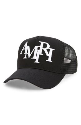 AMIRI Staggered Logo Embroidered Trucker Hat in Black