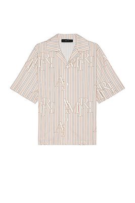 Amiri Stripe Staggered Poplin Short Sleeve Shirt in Pink