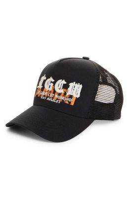 AMIRI T. C.G. W. Embroidered Trucker Hat in Black