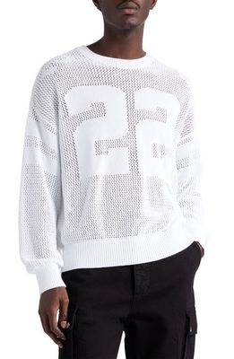 AMIRI Tiger Patch Long Sleeve Cotton Mesh Sweater in White