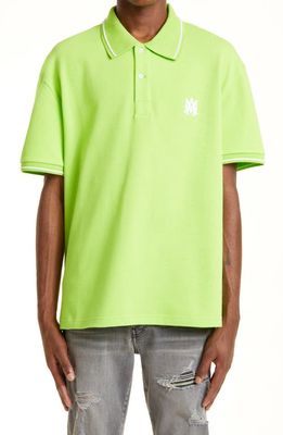 AMIRI Tipped Embroidered Logo Cotton Polo in Lime