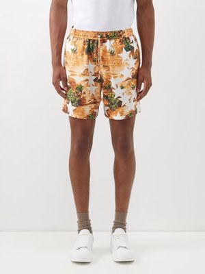 Amiri - Tropical-print Silk-twill Bermuda Shorts - Mens - Orange Multi