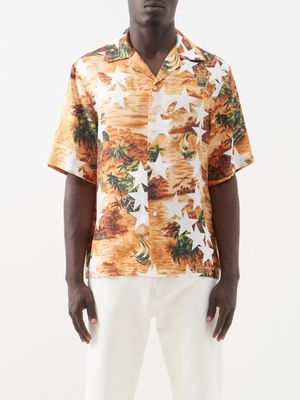 Amiri - Tropical Star Silk-twill Shirt - Mens - Orange Multi