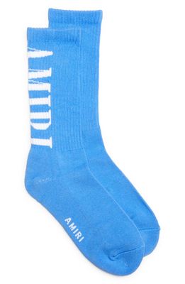 AMIRI Vertical Logo Rib Crew Socks in Carolina Blue
