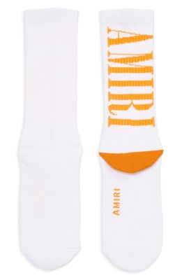 AMIRI Vertical Logo Rib Crew Socks in White /Orange