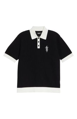 AMIRI Waffle Stitch Cotton Blend Polo in Black