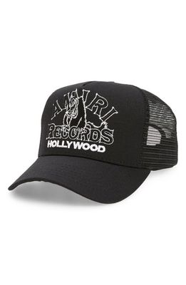 AMIRI Wolf Records Embroidered Trucker Hat in Black