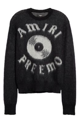 AMIRI x Premier Records Kid Mohair & Baby Alpaca Blend Crewneck Sweater in Black