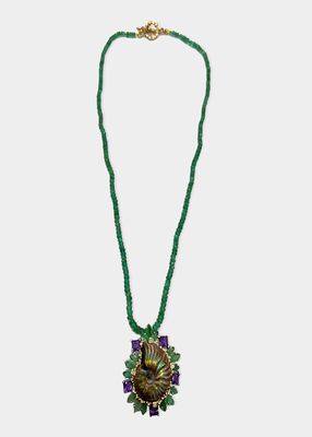 Ammolite Pendant on Emerald Beaded Necklace