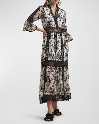Amodio Two-Tone Embroidered Lace Maxi Dress