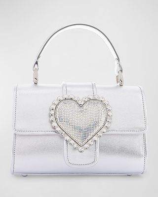 Amora Heart Metallic Leather Top-Handle Bag
