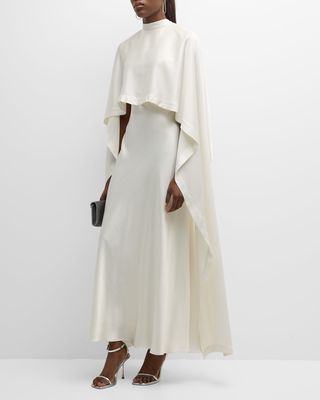 Amory Mock-Neck A-Line Cape Gown