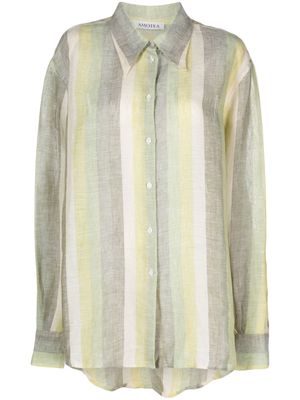AMOTEA striped linen shirt - Green