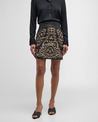 Amour Laser-Cut Leather Mini Skirt
