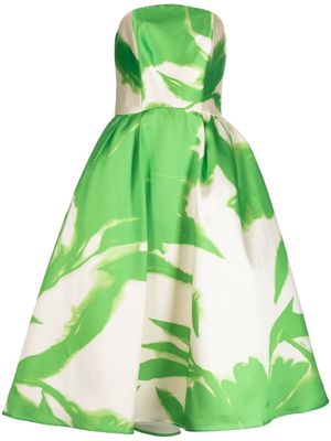 Amsale abstract-print strapless dress - Green
