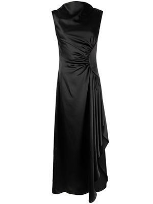Amsale asymmetric draped satin gown - Black