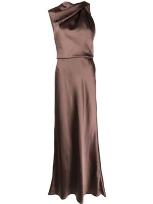 Amsale asymmetric draped satin gown - Brown