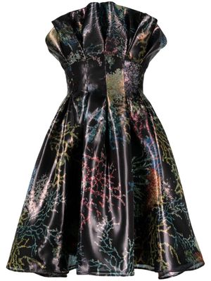 Amsale coral-print lurex A-line dress - Black