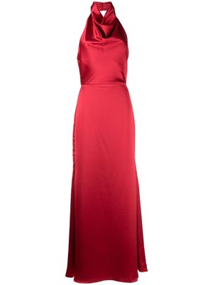 Amsale cowl halterneck satin gown - Red