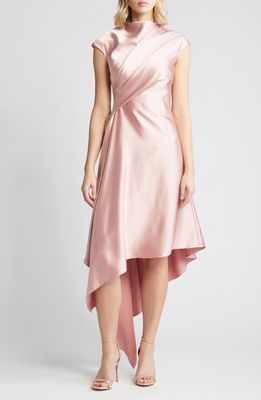 Amsale Drape Asymmetric Hem Satin Cocktail Dress in Rose