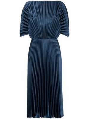 Amsale fully-pleated metallic-effect gown - Blue