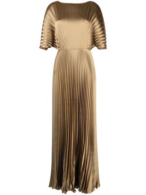 Amsale fully-pleated metallic-effect gown - Gold