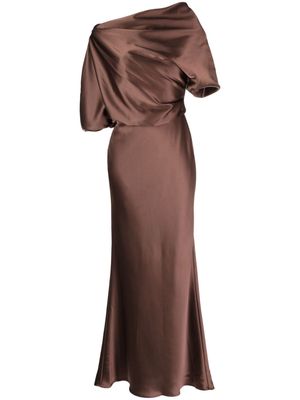 Amsale off-shoulder draped maxi dress - Brown
