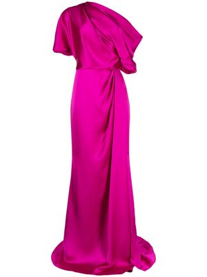 Amsale off-shoulder satin draped-detail gown - Pink
