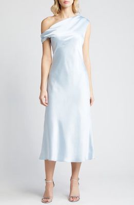 Amsale One-Shoulder Satin Midi Dress in Ice