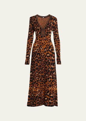 Amur Metallic Leopard Knit Long-Sleeve Maxi Dress