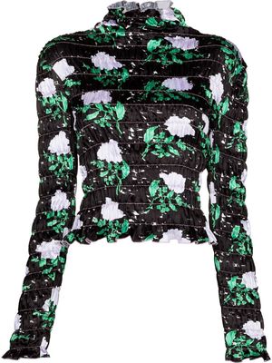Amy Crookes floral-print ruched blouse - Black