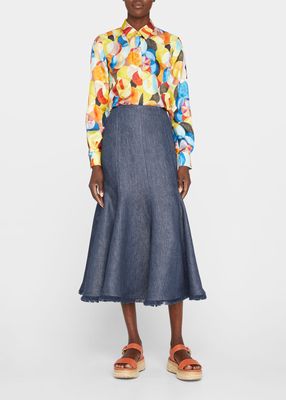Amy Frayed Linen Midi A-Line Skirt