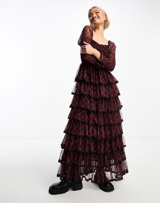 Amy Jane London Luna tulle maxi dress in black and red tartan-Multi