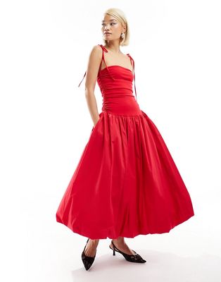 Amy Lynn Alexa shoulder tie midi dress in cherry red