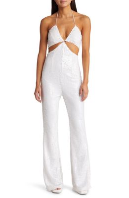 Amy Lynn Cutout Halter Sequin Jumpsuit in White