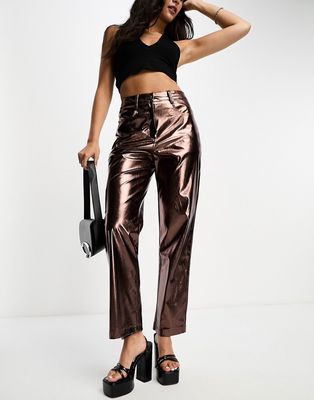 Amy Lynn Lupe pants in metallic dark coffee-Brown