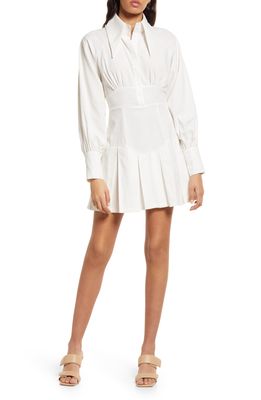 Amy Lynn Pleated Long Sleeve A-Line Dress in White