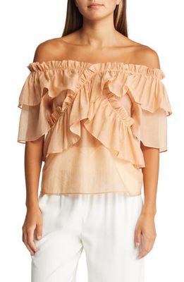 Amy Lynn Ruffle Off-the-Shoulder Blouse in Rust