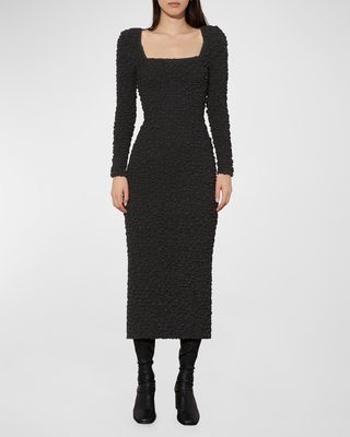 Amy Square-Neck Midi Smocked Bodycon Dress