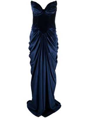 Ana Radu bustier-style neckline velvet gown - Blue