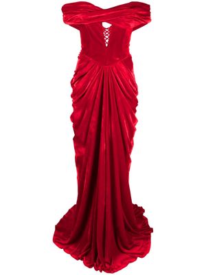 Ana Radu corset velvet maxi dress - Red
